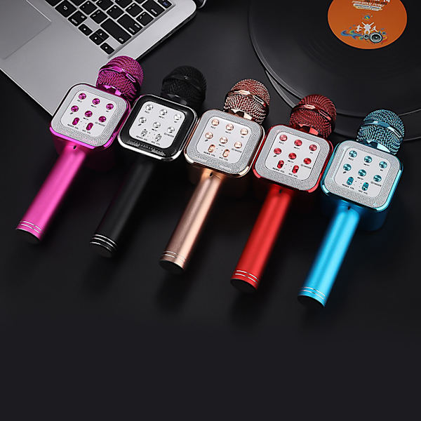 Bluetooth trådløs mikrofon LED-lys Håndholdt Karaoke ABS lydmikrofon for KTV Red