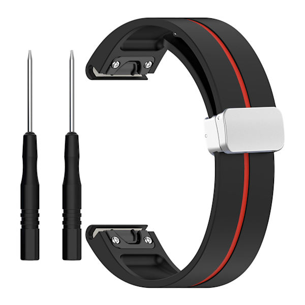 Sølvspenne Silikonbånd 26mm Klokkestropp For Garmin Tactix 7 Pro / Fenix 7x/6x/6x Pro/5x Plus Black Red