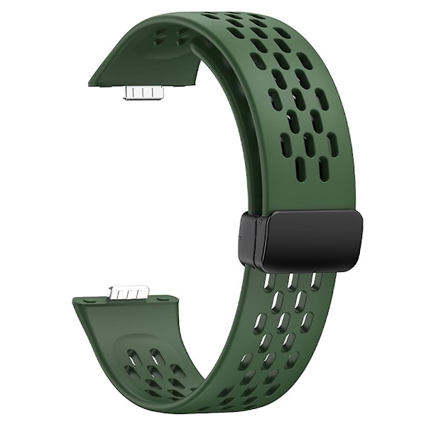 For Huawei Watch Fit 3 Silicone Watch Band Hollow-Out Strap with Magnetic Folding Buckle Green