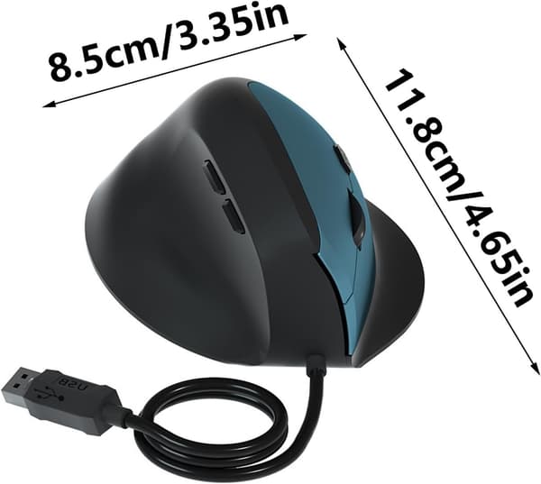 Ergonomisk Lodret Mus, 1600Dpi Stille Knap Usb Ledning (Sort)