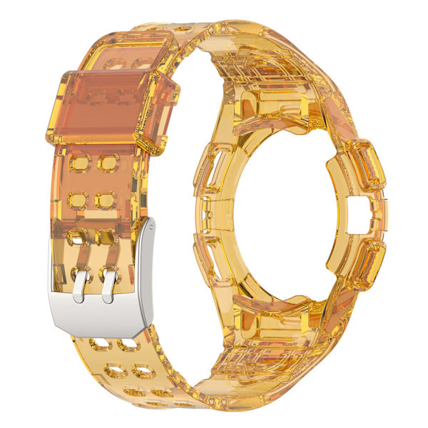 Silikone Watch Band Udskiftningsrem til Samsung Galaxy Watch4 44mm, med Integreret Urkasse Transparent Orange