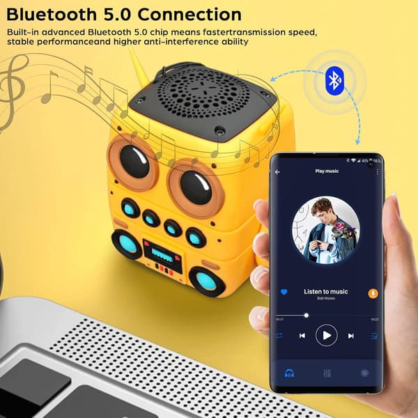 Bluetooth-högtalare Liten Bluetooth 5.0-högtalare Ip65 Söt Robotstil