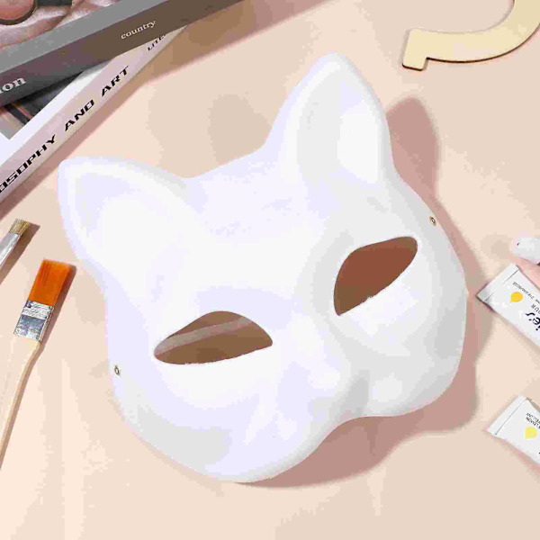 Mask Katt Maskerad Tomma Masker Vita Djur Tomma Gör-det-själv Fest Kvinnor Cosplay Halloween Papper Therian Ansikte Barn Målade Hand Varg