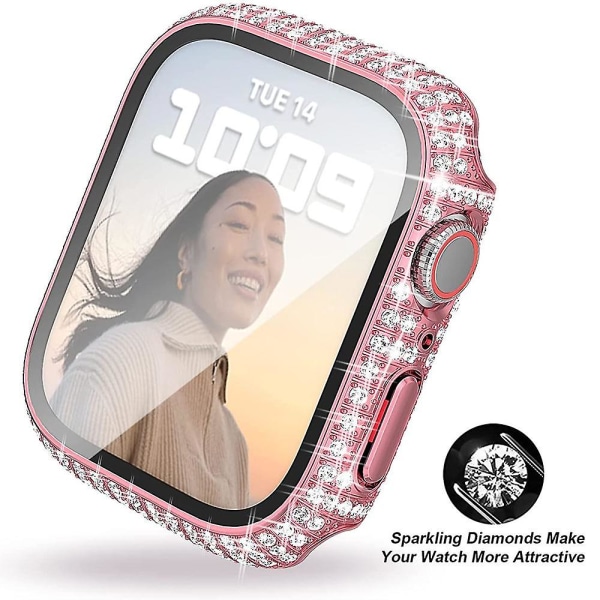 Cover till Apple Watch Case 45 mm 41 mm 40 mm 44 mm Tillbehör Diamantskärmskydd härdat glas Iwatch Series 7 3 4 8 5 6 Se 40mm series 654SE rose pink