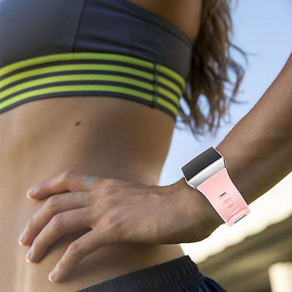 For Fitbit Ionic Herringbone Texture Soft Silicone Watch Strap Replacement Watchband Pink E Fitbit Ionic