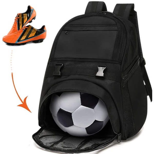 Fotbollsväskor för ungdomar - Sportryggsäckar för fotboll, basket, fotboll med bollhållare för pojkar, flickor - svart