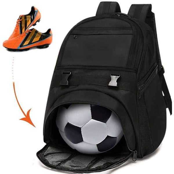 Ungdomsfotballvesker - Sportsryggsekker for fotball, basketball, fotball med ballholder for gutter, jenter - svart