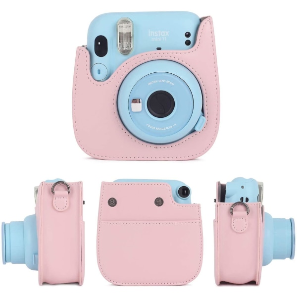 Case för Fujifilm Instax Mini 11 Pu läderväska med axelrem Pink