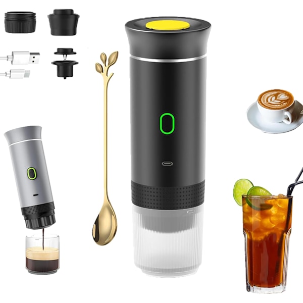 Bærbar kaffemaskine, 3 i 1 kapselkaffemaskine, selvopvarmende/koldbryg (sort)