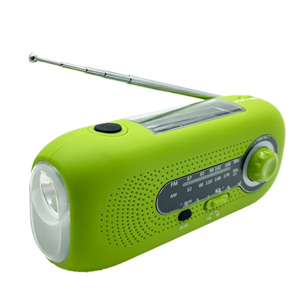 Solarradio, Nød Håndsveiv 2000Mah Med 4 Strømforsyningsmoduser Og 4 Lysmoduser (Grønn)