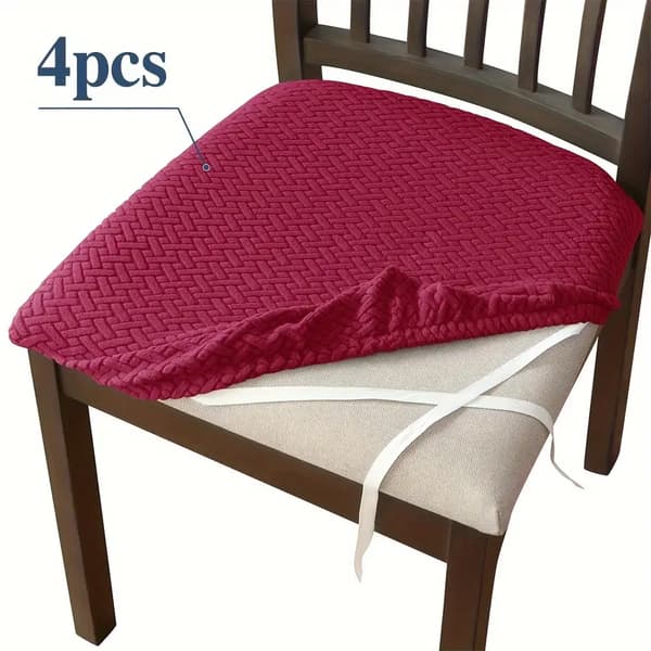 4-delars 210T Jacquard Stolsöverdrag, Elastisk Passform, Maskintvättbar (Vinröd) Wine Red