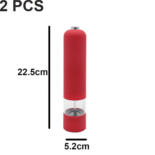 Sähkökäyttöinen merisuola- ja pippurimylly ja shaker set, paristokäyttöinen valolla ja säädettävä, 2 kpl pakkaus 2pcs red