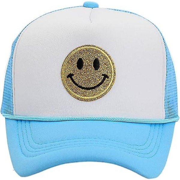 Unisex baseball cap Smiley, keltainen kimalteleva smiley brodeerattu kuorma-autohattu dark blue