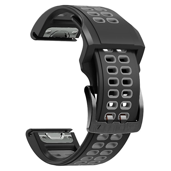 KLB-LWGJ-001 Til Garmin Fenix 7 / 7 Pro Ur Bånd QuickFit 22mm Åndbar Dobbelt Række Huller Rem Black Grey