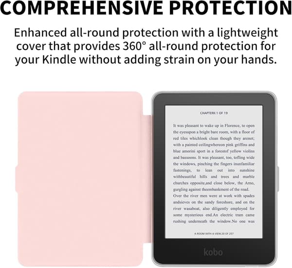 Etui til 6\" Kobo Clara Bw 2024 Utgitt, med automatisk søvn/vekke Pink