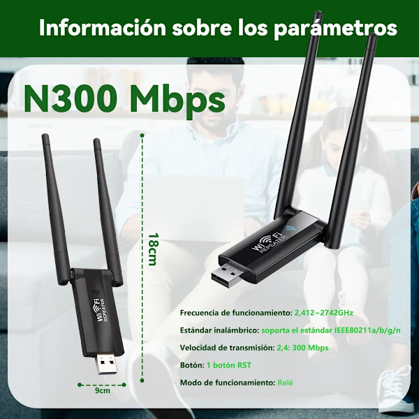 Wi-Fi Förstärkare, Wi-Fi Repeater Extender Point 2.4Ghz 300Mbps (Svart)
