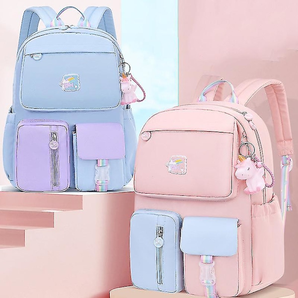 Koreansk regnbue skulderrem skoletaske til teenagere Vandtætte rygsække Pink for Grade 1 to 3