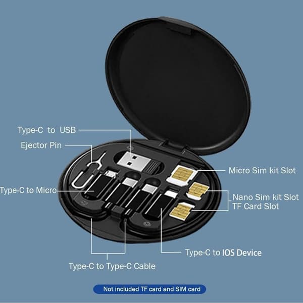 Adapter - 9-i-1 kabel laddarfodral, USB C adapterkit (svart)