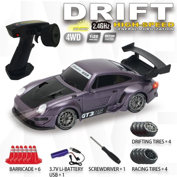Fjernstyret bil 1:20, 2.4Ghz 4 WD Boost Mode Rc Drifting Bil (Lilla)