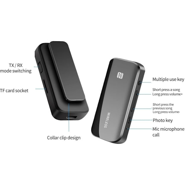 Bluetooth 5.0 Aux-adapter med 3,5 mm-uttag