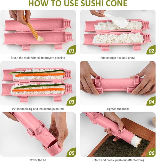Sushi-maskine - Bazooka Maker Kit med rullende måtte (lyserød)