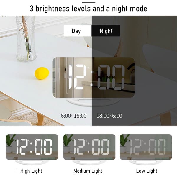 Väckarklocka för djupsömnare, 8,7'' stor LED digital spegel