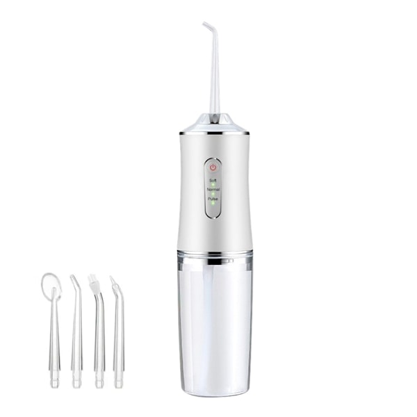 Portable Electric Tooth Flosser Oral & Tooth Cleaning Teeth Cleaner-White (4 Nozzles)