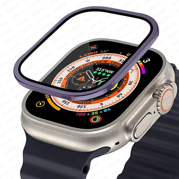 Metallstøtfanger+herdet glass for Apple Watch Ultra 49 mm bånd skjermbeskytter Anti-ripe Hd full film Iwatch Ultra 49 mm stropp glass with bumper P