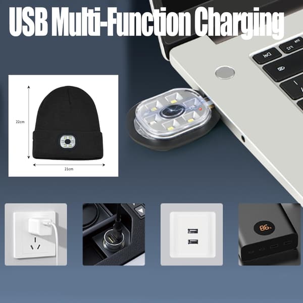 3-i-1 Funksjon Bluetooth-lue, med 6 LED-lys USB oppladbar (grå)