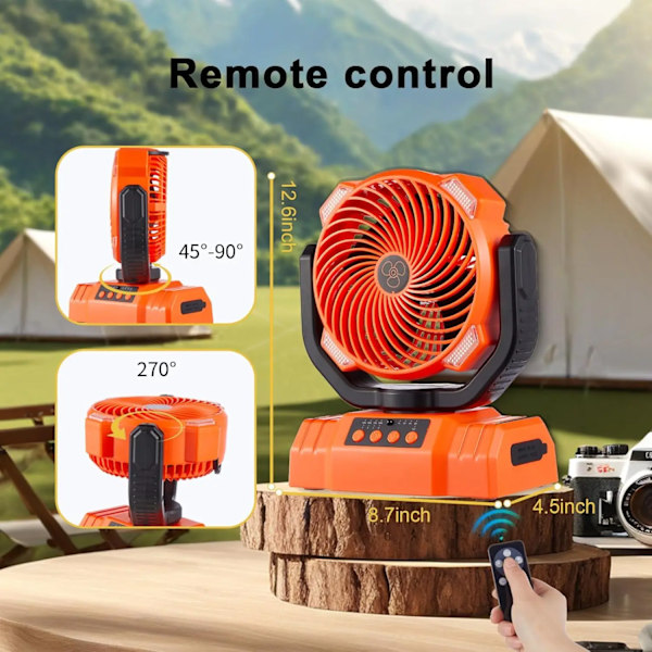Skrivebordsvifte - 10000Mah 3-i-1 Campingvifte, med LED-lys og fjernkontroll (svart)