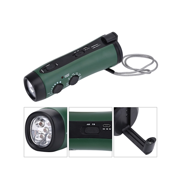 Multifunktionell Handvev LED Camping Nödlampa Radio Ficklampa Telefonladdare
