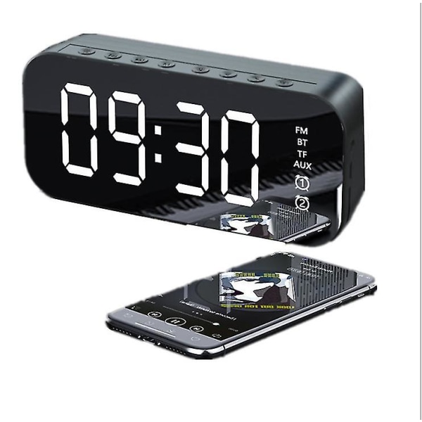 Monitoiminen LED-digitaalinen herätyskello, Azultooth-kaiutin, yöpöydän valaiseva elektroninen musiikkilaatikko black