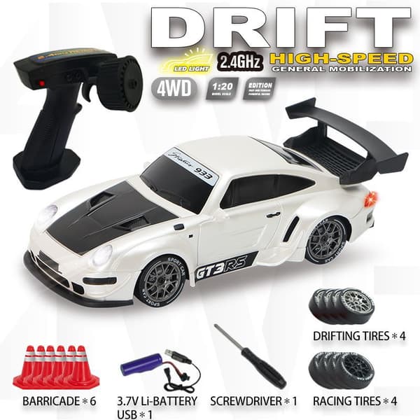 Fjernstyret bil 1:20, 2.4Ghz 4 WD Boost Mode Rc Drifting Bil (Hvid)