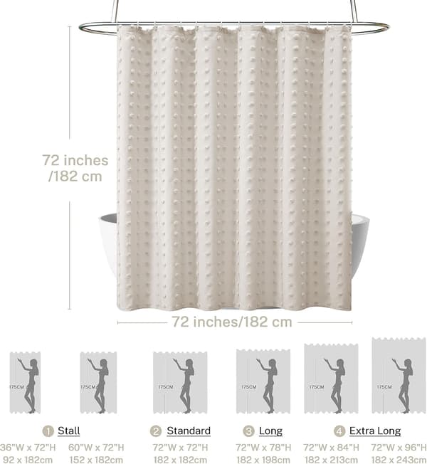 Duschdraperi, 72 x 72 \" Tuftade veckade blompuffar texturerade med krokar Beige