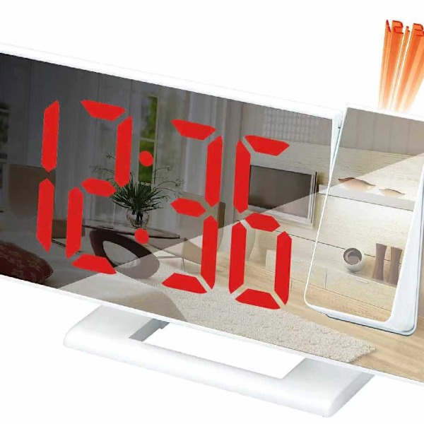 Digital väckarklocka med stor LED-skärm, USB-driven projektionsklocka (vit och röd)