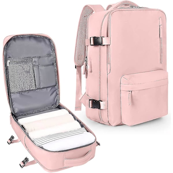 Suuri matkareppu naisille, lentoyhtiön hyväksymä vedenpitävä 15,6 tuuman kannettavan tietokoneen reppu, käsimatkatavarat reppu kenkälokerolla Pink_fs Pink