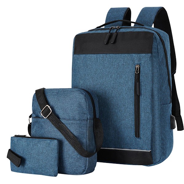 Reise Laptop Ryggsekk, Stor Reise Ryggsekk, Business Carry On Ryggsekk Med Crossbody Og Myntpung, Holdbar College Bag Tredelt Blue1