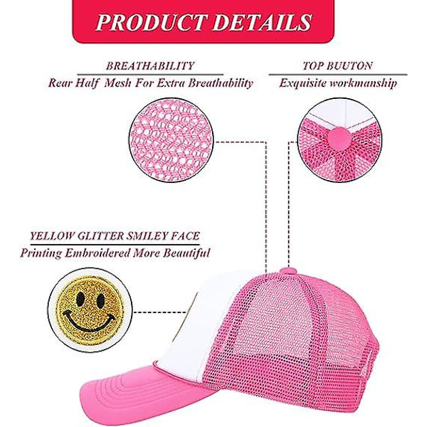 Unisex baseball cap Smiley, keltainen kimalteleva smiley brodeerattu kuorma-autohattu red