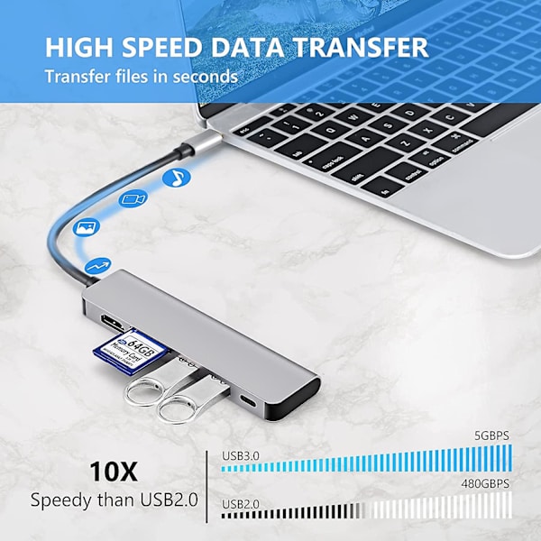 Usb C Hub Multiport Adapter - 6 i 1 Usb C til Multiport Adapter