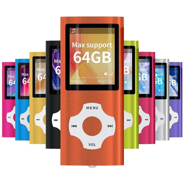 Mp3 Mp4 musikkspiller med bildeviser E-bokleser Taleopptaker FM Radio Video Orange 32GB