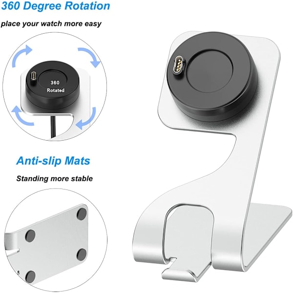 Oplader Dock Stand til Garmin Fenix 7 7S 7X 6 6S 6X 5 5S 5X Plus, Forerunner 955 945 745 255 245 55 45, (Sølv)