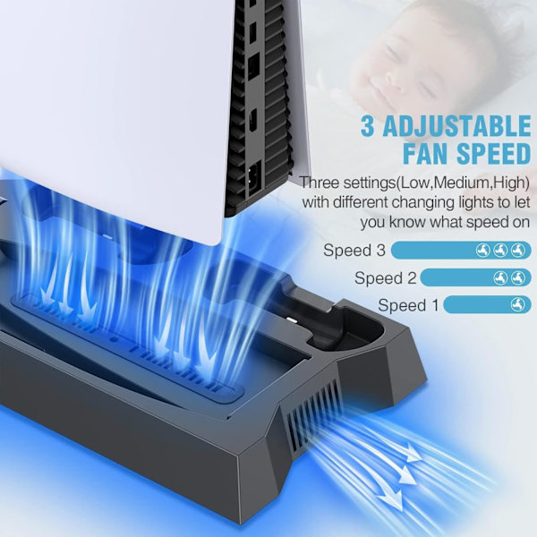 Køleventilator - Rgb Led til Ps5, Dobbelt Ladestation til Dualsense Edge Controller (Hvid)