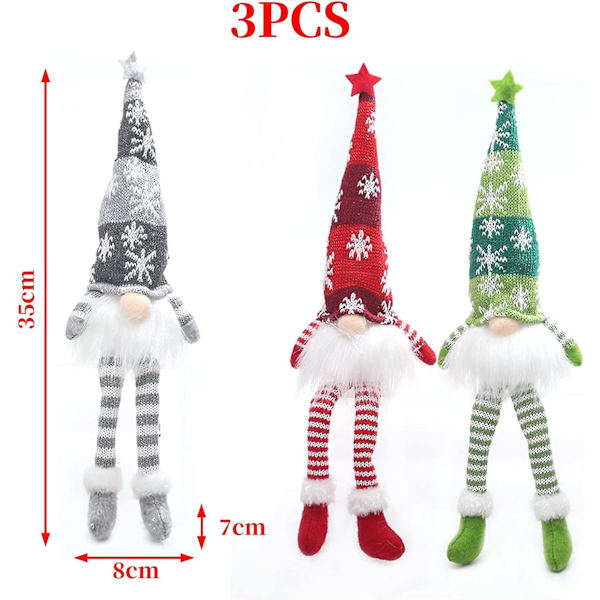 Jultomtedekoration,lysande jultomte,jultomteplyschdocka,led miniatyrfigurer Set med 3 för öppen spis i sovrummet