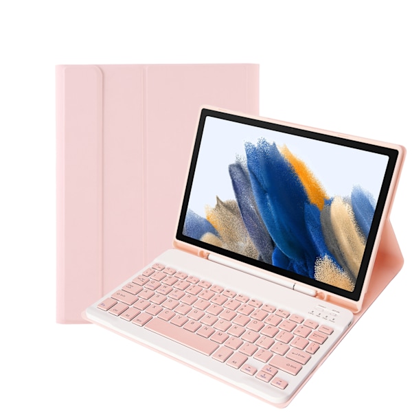 Tangentbordfodral för Samsung Galaxy Tab A8 2021 X200/X205, trådlöst Bluetooth-tangentbord och konstläderfodral och pennhållare rosa