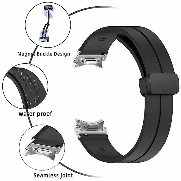 Samsung Galaxy Watch4 / Watch 5 / Watch6 -rannekke, pehmeä silikoniranneke magneettilukolla Black