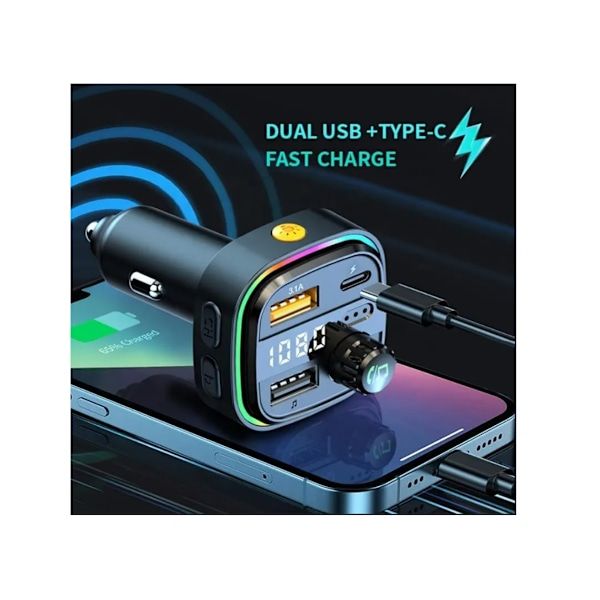 Bluetooth-sovitin Langaton Kaksois-USB Autolaturi Stereo MP3-soitin Värikkäät Valot FM-modulaattori Valkoinen