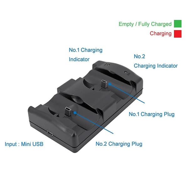 Dobbel lader USB dobbel lading kraftbase lader for PS3 Move Controller og mobilnavigasjon