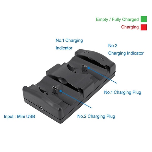 Kaksoislaturi USB-kaksoislataustehopohjalaturi PS3 Move -ohjaimelle ja mobiilinavigointiin