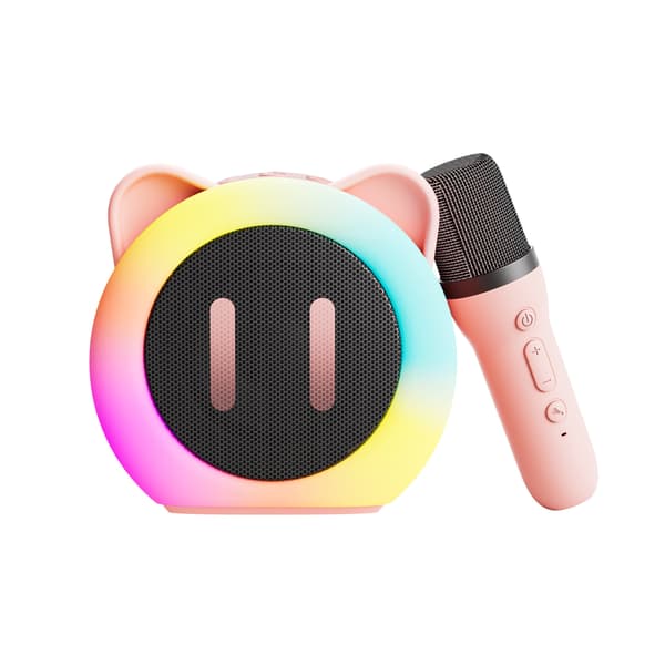 Bluetooth Karaoke Højttaler Med 1 Trådløs Mikrofon (Pink)