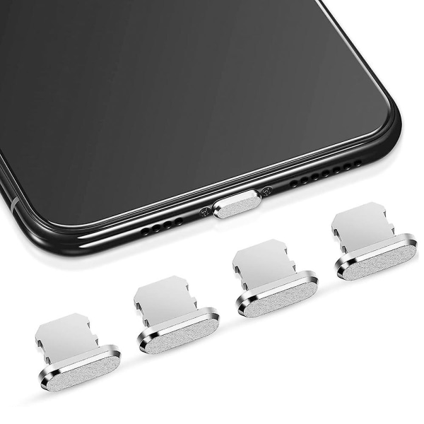 4 stykker anti-støvstik kompatibel med Iphone, beskytter opladningscover Silver